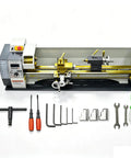 Brand New Mini Metal Lathe 1.1KW Brushless Motor 8x39 Inch Benchtop Engine with tools on a white background.