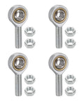 4 Pack SA12TK Rod End Bearing Set With 12mm Bore M12x1.75 Right Hand Male Thread Self Lubricating Joint Rod Ends With Jam Nuts Built Tough For Heavy Duty Mechanical Linkage Chrome Steel, shown with jam nuts