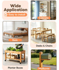 Wide application image featuring heavy duty corner brackets for wood furniture, cabinate, bed, desk, planter and mailbox.
