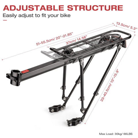 Rear Bike Rack For Touring And Everyday Rides Universal Seat Post Mount Cargo Carrier Pannier Ready Bicycle Luggage Rack Holds Up To 66 Pounds Durable Steel Hauls More Gear On Long Rides adjustable view