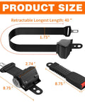 Diagram showing dimensions of 40 Inch Retractable Golf Cart Seat Belts Kit Universal Fit For Club Car EZGO Yamaha 2 Pack