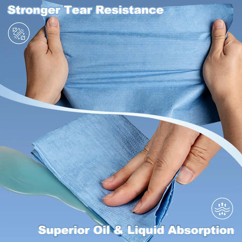 Top Tier Heavy Duty Embossed Jumbo Roll Industrial Cleaning Wipes Super Absorbent Lint Free Workhorse Cloths Solid For Oil And Grease Removal 10 By 15 Inches 500 Sheets, showing strong tear resistance.
