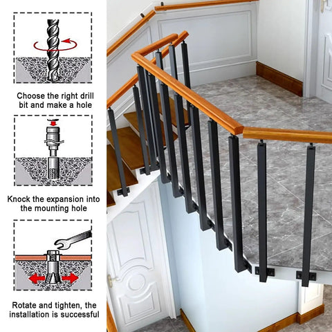 Image showing installation steps for the Rock Solid Outdoor Wooden Handrail For 1 To 3 Steps Hella Strong Wall Mount Banister.