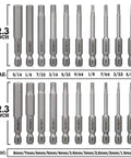 Twenty Piece Hex Bit Set With Magnetic S2 Steel Drill Bits For SAE And Metric Allen Wrenches Two Point Three Inch Long