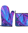 Hot Mess? No Way. These Abstract Fluid Oven Mitts And Pot Holders Bring The Heat With Super Cool 500 Degree Protection! Tough polyester mitt and pot holder set in vibrant colors.