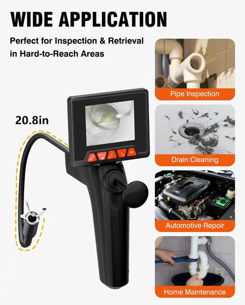 1920P HD Borescope With Grabber Endoscope Camera And 2.8 Inch Screen, 20.8 Inch Flexible Snake Cam For Pipes And Drains, Automotive Repair, And Hard To Reach Areas, IP67 Waterproof Inspection Tool black handheld unit with 20.8in probe