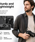 Two Pack 1/4-20 Camera Neck Strap Screws With Rubber Padded Eye Bolts Hella Secure Metal Holder Quick Swap in use with a DSLR.