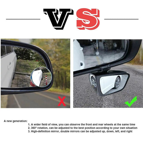 Comparison of Badass Dual Wing Blind Spot Mirrors For Tesla Cybertruck 2023 showing enhanced rear visibility with adjusted angles.