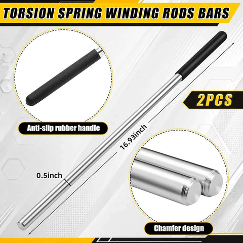 ElaraBerry Garage Door Repair Kit With 17 Inch Torsion Spring Winding Rods, 8 Ft Heavy Duty Cables, And Ten Smooth Nylon Rollers Featuring 6200 Zz Bearings For Quick Home Fixes. 2-piece steel rods with anti-slip handles
