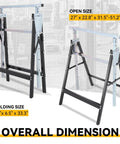 Two Pack Saw Stand Sawhorse With Adjustable Seven Level Quick Build Foldable Heavy Duty Miter Saw Stand Max Capacity 440 Lbs Black and Chrome in open and folded positions