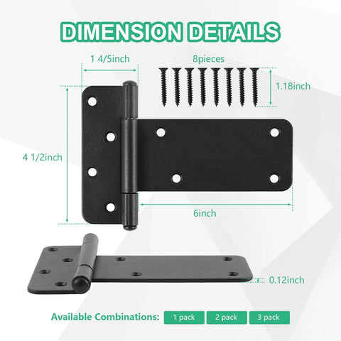 6 Inch Gate Hinges 4 Pack Matte Black Beefy Heavy Duty 280 Lbs Capacity For Wooden Or Metal Gates Farm Fence Industrial Grade Hinges That Stand Up To Heavy Traffic, dimension details with 8 screws