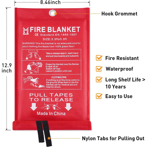 Must Have Fire Blanket Kit For Home And Kitchen Two Pack Grab And Go 3.3 By 3.3 Feet Fiberglass Flame Retardant Safety Gear Package