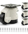 Heavy Duty Leveling Casters With Ratchet Handle Set Of 4 2200 Lb Capacity Steel Core, close-up view of gray casters and hardware.
