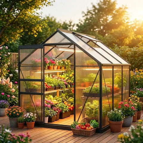 Six By Six Foot Outdoor Greenhouse Kit With Heavy Duty Aluminum Frame Built To Last, Insulated Polycarbonate Panels in garden