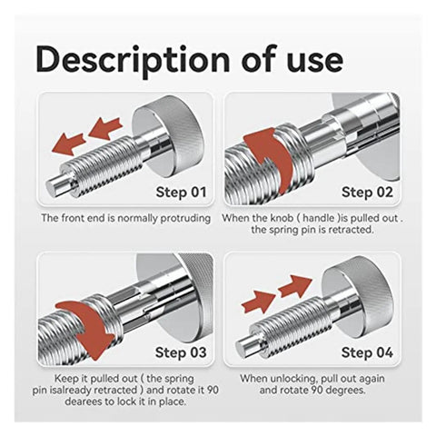 Step-by-step guide for Heavy Duty Slick Quick Release Plunger Pins Featuring M6 Spring Locking Latch System.
