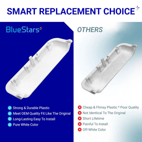 Comparison of upgraded dryer door handle replacement and standard, highlighting durability and design for Whirlpool Maytag Kenmore.