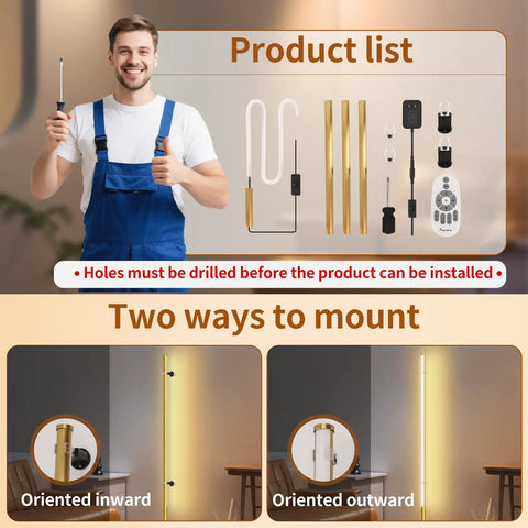 Gold Starburst Wall Sconce installation process with components and two mounting options, including remote control and plug-in features.