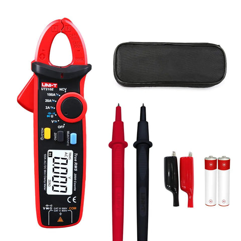 Compact Clamp Meter With Alligator Clips For AC And DC Current, True RMS 2000 Counts, includes probes and case