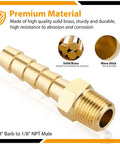 4 Pack Brass Hose Barb Fittings 1/4 Inch Barb To 1/8 NPT Male Thread Air Hose Fittings Quick Coupler M Type Adapter Connector Beefy Durability 300 PSI Max Minus 40 To 160 F Durable CA360 Brass