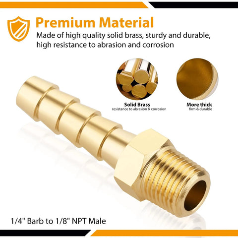 4 Pack Brass Hose Barb Fittings 1/4 Inch Barb To 1/8 NPT Male Thread Air Hose Fittings Quick Coupler M Type Adapter Connector Beefy Durability 300 PSI Max Minus 40 To 160 F Durable CA360 Brass