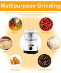 Smooth Electric Burr Coffee Grinder And Stainless Steel Spice Mill For Beans Peppers Herbs With Lightning Fast One Button Grinding And A Roomy 300ml Catch Cup Major Kitchen Flex showcasing multipurpose grinding for spices and herbs.