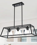 Farmhouse Chandelier Lighting Three Light Clear Glass Shade Pendant For Dining Room Foyer And Kitchen Island Rustic Black Industrial Pendant With Adjustable Height Metal E26 Base close-up