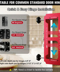 Essential Door Hinge Jig And Lock Installation Kit, Heavy Duty Aluminum Template, suitable for square and round hinges with radius markings.