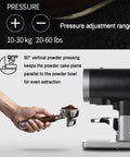 Pressure adjustment feature of Automatic 58mm Electric Coffee Tamper With Height Adjustable Stand For Smooth Espresso Pulls.