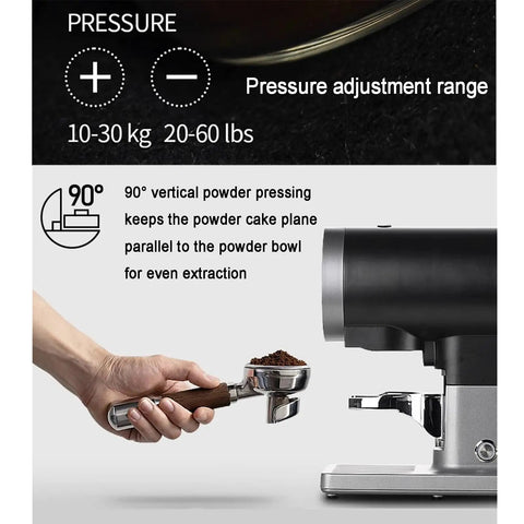 Pressure adjustment feature of Automatic 58mm Electric Coffee Tamper With Height Adjustable Stand For Smooth Espresso Pulls.