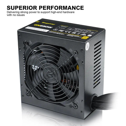 650W 80 Plus Gold Certified Non Modular ATX Power Supply With 6 Plus 2 Pin Connectors PFC Protection And RoHS Compliance 120mm Silent Fan Gaming PSU GN650 Black front view