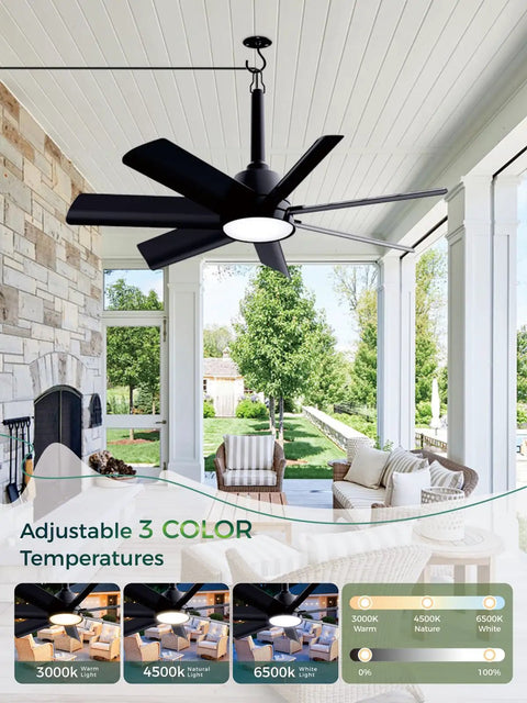 28 Inch Outdoor Ceiling Fan With Light And Remote Plug In Portable Waterproof Hanging Fan For Camping Patios Porch And RV With 6 Speeds Reversible 3000K To 6000K LED in patio setting