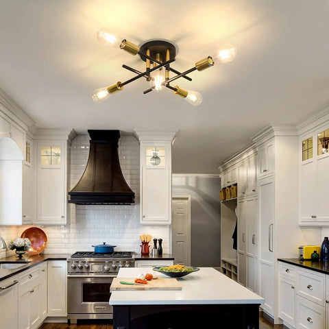 Five Light Dope Farmhouse Semi Flush Mount Ceiling Light Fixture With E26 Base in modern kitchen setting