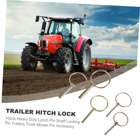 Heavy Duty Lynch Pin Kit 10 Piece Ring Style Spring Loaded Shaft Locking Pins For Trailers And Tractors Galvanized Trailer Hitch Locks Mower Lynch Pins Sturdy Pin Fasteners For Farm And Garden Gear, 10 galvanized pins on tractor image