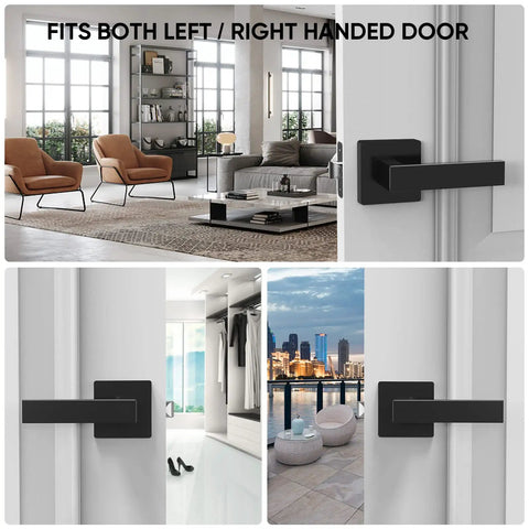 Matte Black Door Lever Set Heavy Duty Reversible Square Handle For Bedroom Bathroom And Interior Rooms Passage Doors