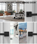 Matte Black Interior Door Handles Set, Reversible Square Levers For Hallway Bedroom And Bathroom, Privacy Function, Easy Install