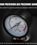 High precision air pressure gauge showing PSI and BAR for accurate pressure control, used with Kick Ass Heavy Duty Air Pressure Pot Holds 2 5 Gallons For Super Smooth Spray Jobs And Continuous Paint Mixing Pushes Up To 6 Bar With A Rust Resistant Build Designed For Shop Techs And Hard Working Handy Crews Seeking Dependable Day Shift Gear.