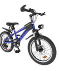 Blue Kids Mountain Bike 20 And 24 Inch For Boys And Girls Ages 7 To 12, 7 Speed Gear, Dual Disc Brakes, LED Headlight, Front View