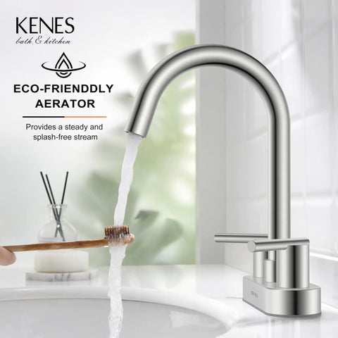 4 Inch 2 Handle Centerset Brushed Nickel Lead Free Bathroom Faucet With Pop Up Drain And Two Water Supply Lines Modern Commercial