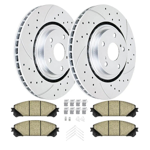 Front Drilled And Slotted Brake Rotors With Ceramic Pads Kit For Toyota Sienna Highlander RX350 RX450h NX200T NX300 NX300h.