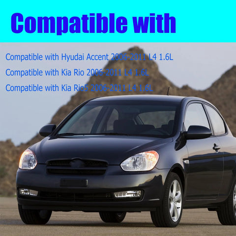 Front view of a black Hyundai Accent 2006-2011 1.6L L4, compatible with Hyundai Accent Kia Rio Rio5 Engine And Transmission Motor Mount Set Of Four 1 6L L4 Replacement OE Direct Fit A7159 9309 A7152 9308 A7136 9324 Fits 2006 To 2011 Models.