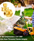 Two Pack Heavy Duty Brass Garden Hose Adapters Set Three Eighths To Three Quarters Of An Inch Female To Female Swivel Compression For Outdoor Watering Car Washing And Garden Irrigation. 3/8 OD compression x 3/4 FHT brass adapter on garden hose