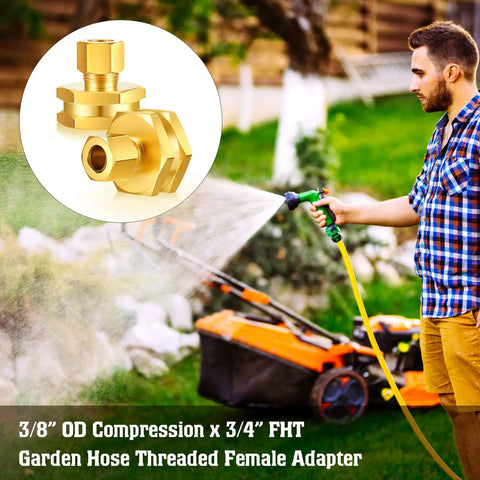 Two Pack Heavy Duty Brass Garden Hose Adapters Set Three Eighths To Three Quarters Of An Inch Female To Female Swivel Compression For Outdoor Watering Car Washing And Garden Irrigation. 3/8 OD compression x 3/4 FHT brass adapter on garden hose