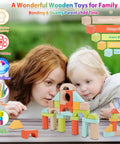 FCSONU wooden building blocks set, 100 pieces, assorted colors, with storage lid for toddlers