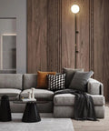 Plug In Wall Sconce With Globe Shade, Modern Indoor LED Wall Lamp illuminating a cozy living room, warm white light, 110-240V