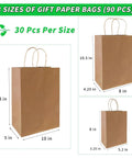 Image of 90 Pack Brown Kraft Paper Bags With Handles Bulk Assorted Sizes Small Medium Large for Gift Shopping Groceries Party.