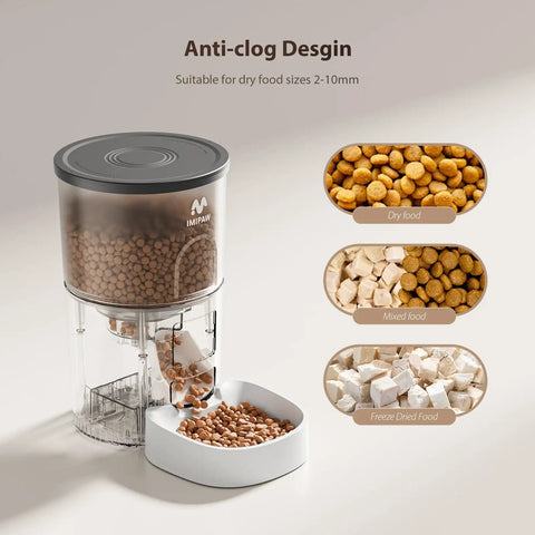 Imipaw Automatic Cat Feeder With Timed Dry Food Dispenser And Desiccant Bag Dual Power Supply Programmable Portion Size Up To 6 Meals Per Day With 20 Portions Daily Perfect For Cats And Small Dogs In White