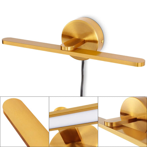 Plug In LED Wall Lamps For Vanity And Mirror, 16 Inch Modern Brass Indoor Wall Lighting Fixtures, Soft Warm White 3000K