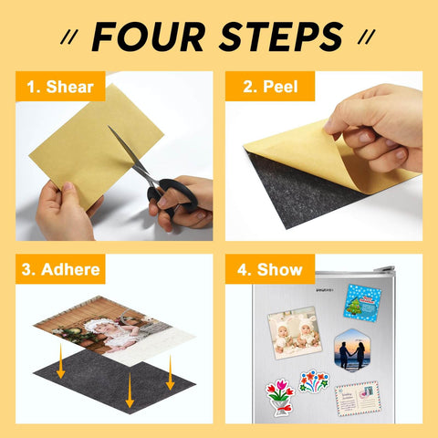 Four steps to use Cuttable Magnetic Sheets Six Pack 8 By 10 Inches With Adhesive Backing for crafts and DIY projects