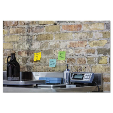 Extreme Weather Sticky Notes 3x3 Inch 45 Sheets Per Pad 3 Pads Pack Water Resistant Indoor Outdoor Removable on brick wall
