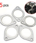 5 pcs stainless steel 2.5-inch exhaust gaskets with two bolt holes and perforated outer flange